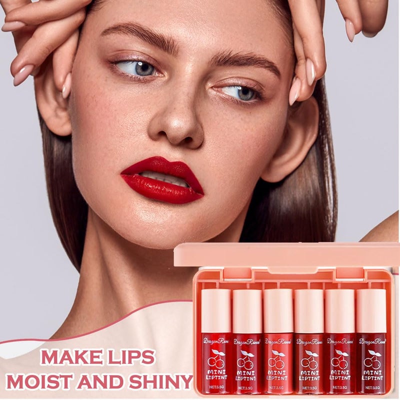 Miniling 6 Colors Lip Tint Stain Korean Lip Gloss Set, Plumping Lip Tint Mini Liquid Lipstick, Multi-Use Cheek and Lips, Long lasting Waterproof, Non-Stick Cup, Tinted Lip Makeup - Image 2